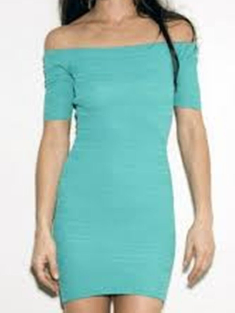 NEW Torn by Ronny Kobo Leah Dress Pointelle Turquoise Knit Off Shoulder Size XS